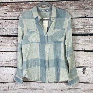 🏷️NWT Paparazzi Button Down Shirt‎ Lightweight “Denim Plaid” Blue Size Large